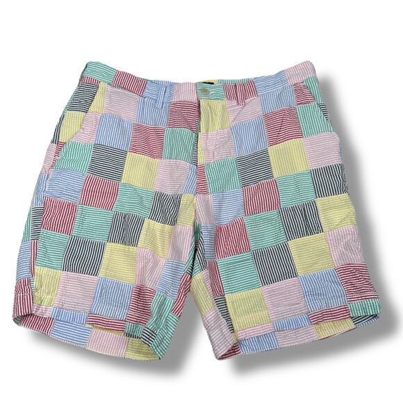 Polo Ralph Lauren Prospect Short Mens 34 Multicolor Striped Seersucker Patchwork - Picture 1 of 8